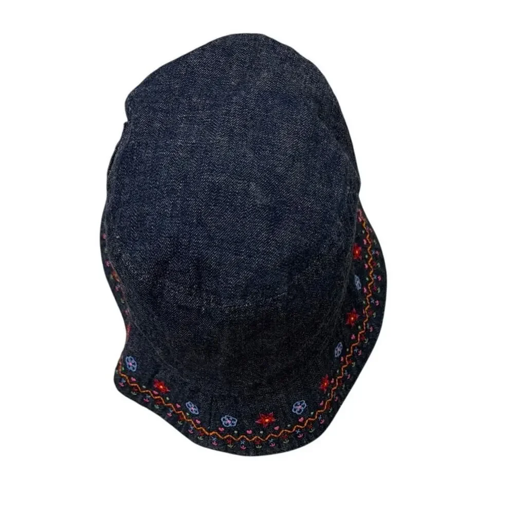 Miki House Made in Japan Denim Bucket Hat Embroidered Size 56 US Kids 5